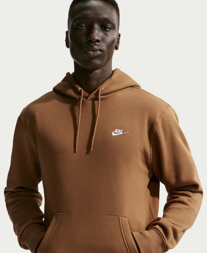 Nike Men's Club Pullover Fleece Hoodie Logo - Ale Brown/White