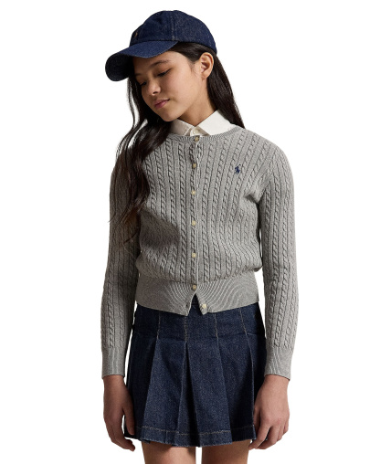 Polo Ralph Lauren Girls' 7-16 Mini-Cable Cardigan - Andover Heather/Navy