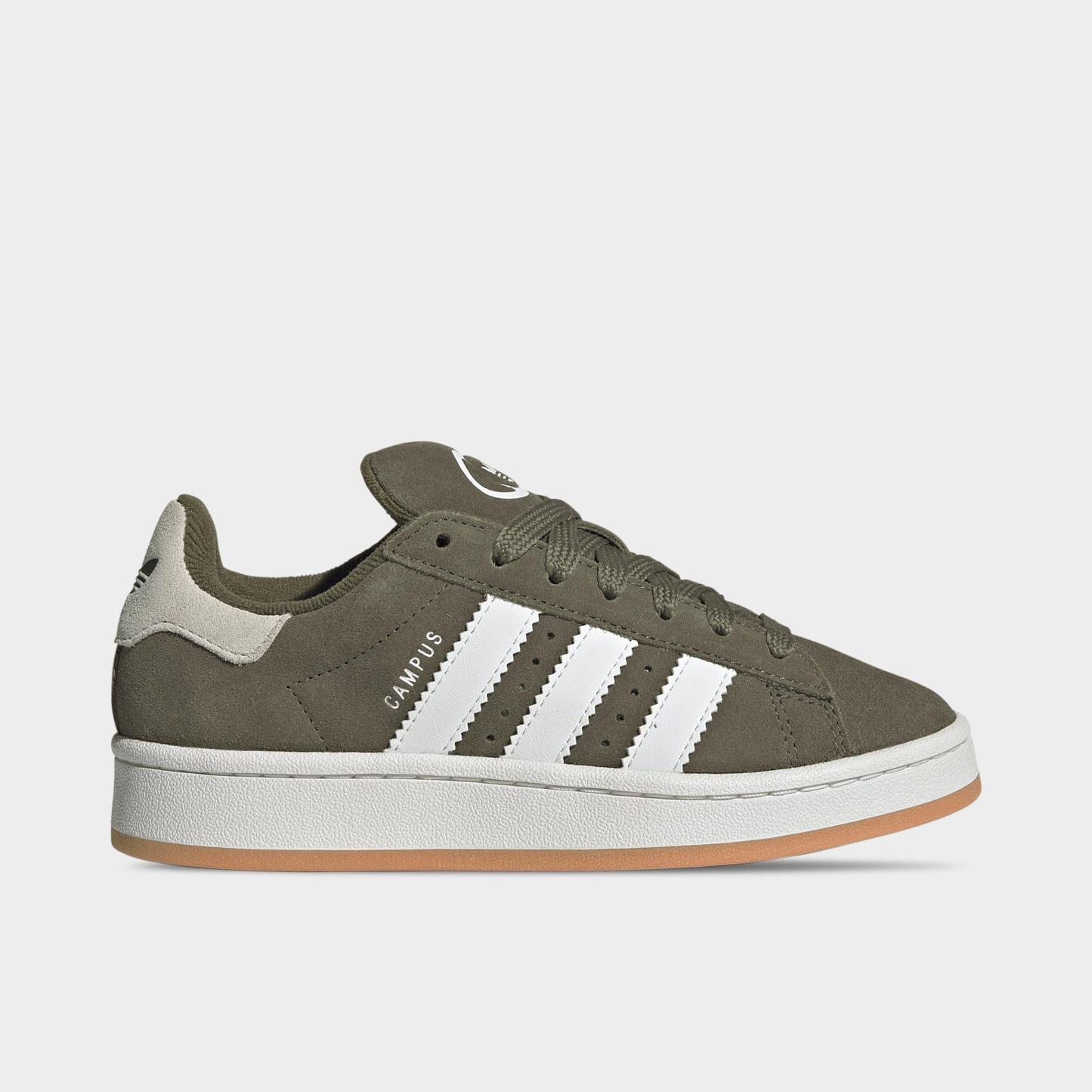 Big Kids' adidas Originals Campus 00s Casual Shoes - Olive Strata/Cloud White/Gum - Left shoe facing left. Outside of the shoe.