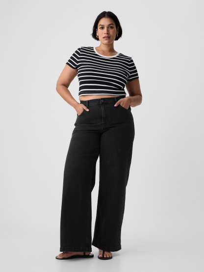 High Rise Stride Wide-Leg Jeans - Washed black