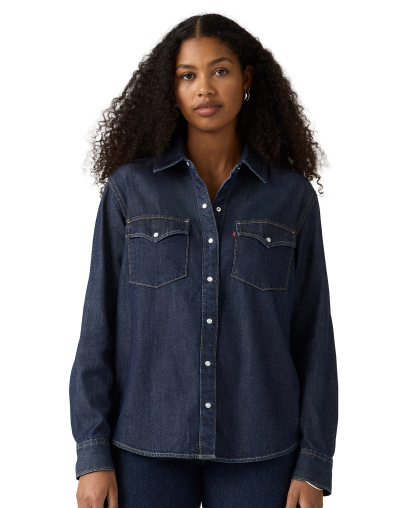 Levi's Women's Evans Relaxed Western Long-Sleeve Denim Shirt - Easy Trail Dark