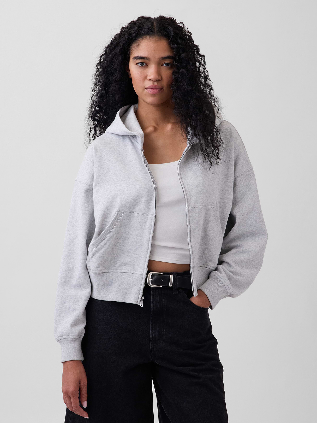 VintageSoft Terry Oversized Wedge Zip Hoodie - Heather grey