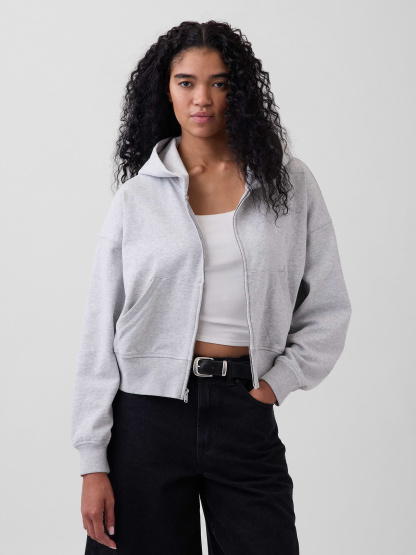 VintageSoft Terry Oversized Wedge Zip Hoodie - Heather grey