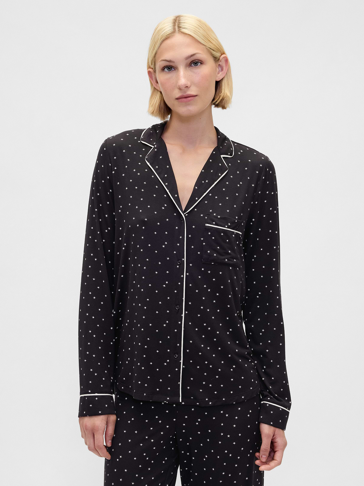 SoftMade Modal PJ Top - Black & white stars