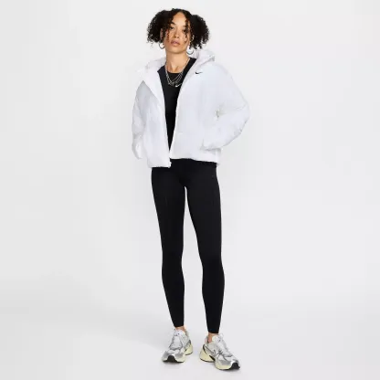 Nike Women's Sportswear Classic Puffer Therma-FIT Loose Hooded Jacket — White/Black
