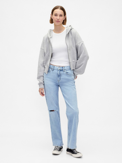 Mid Rise Corduroy Relaxed Straight Pants - Light indigo