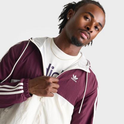 Men's adidas Originals Terrace Woven Full-Zip Windbreaker Jacket - Maroon/Off White