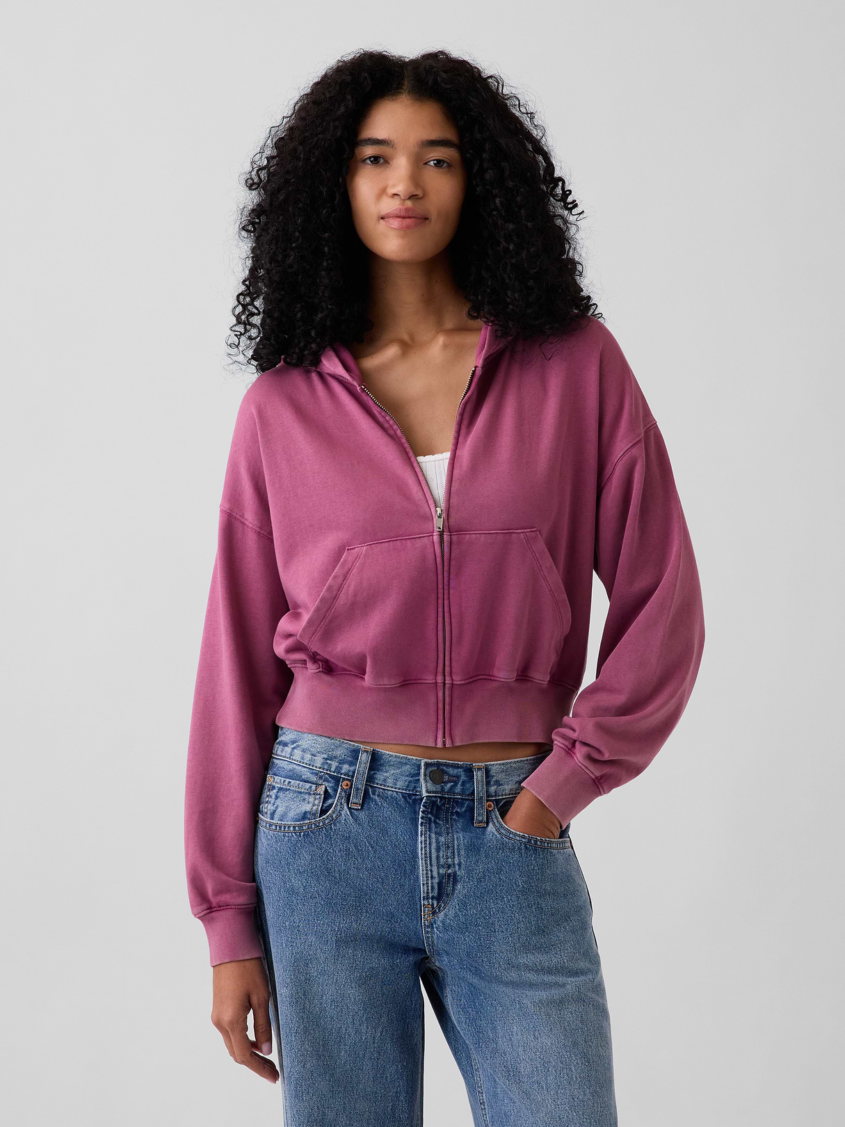 VintageSoft Terry Oversized Wedge Zip Hoodie - Deep dahlia purple