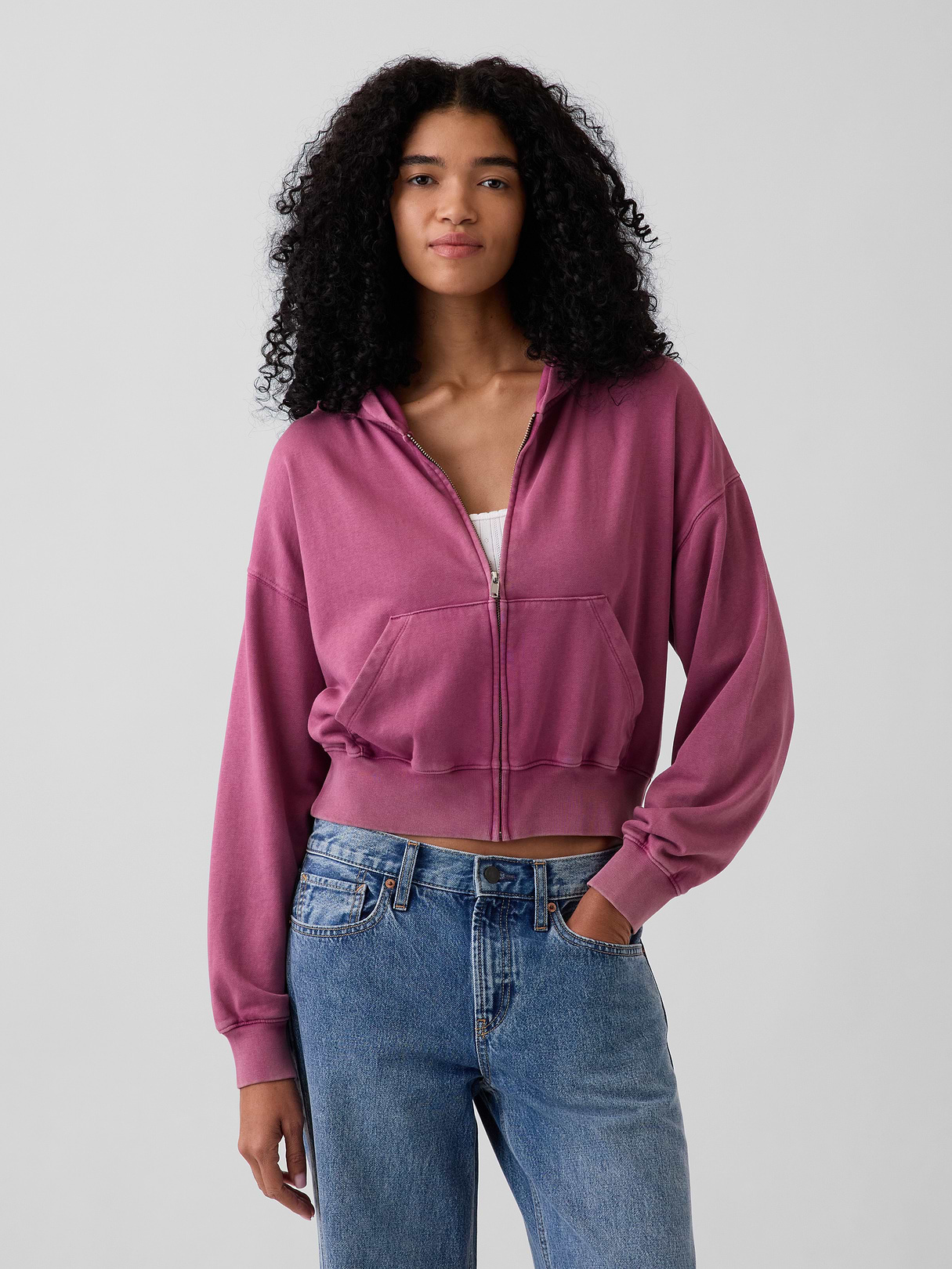 VintageSoft Terry Oversized Wedge Zip Hoodie - Deep dahlia purple