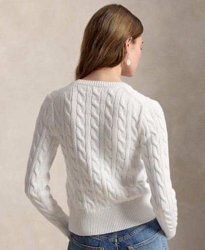 Polo Ralph Lauren Women's Cable-Knit Cotton Crewneck Cardigan Sweater - White