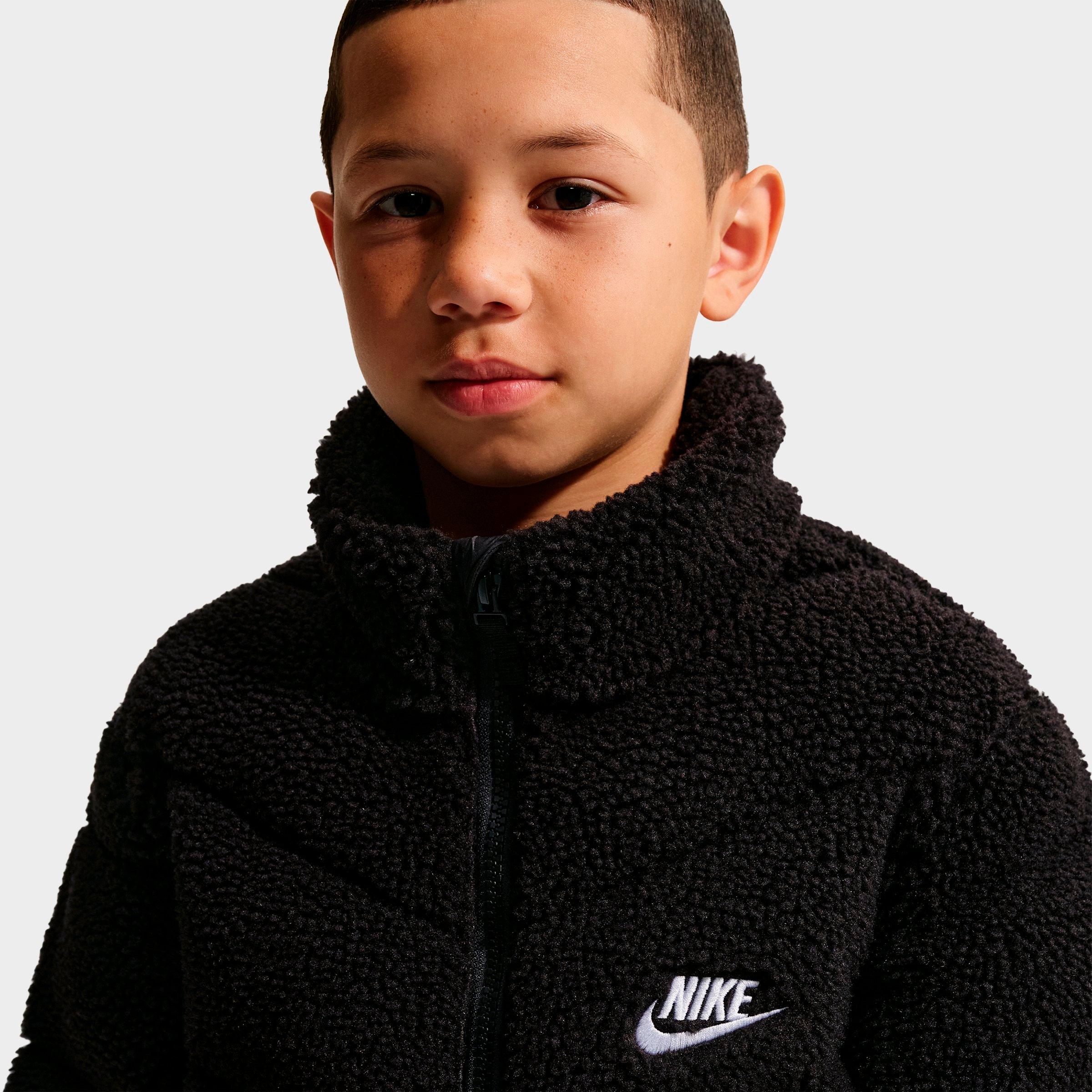 Big Kids' Nithtke Sportswear Therma-FIT Loose Sherpa Full-Zip Puffer Jacket - Black/White