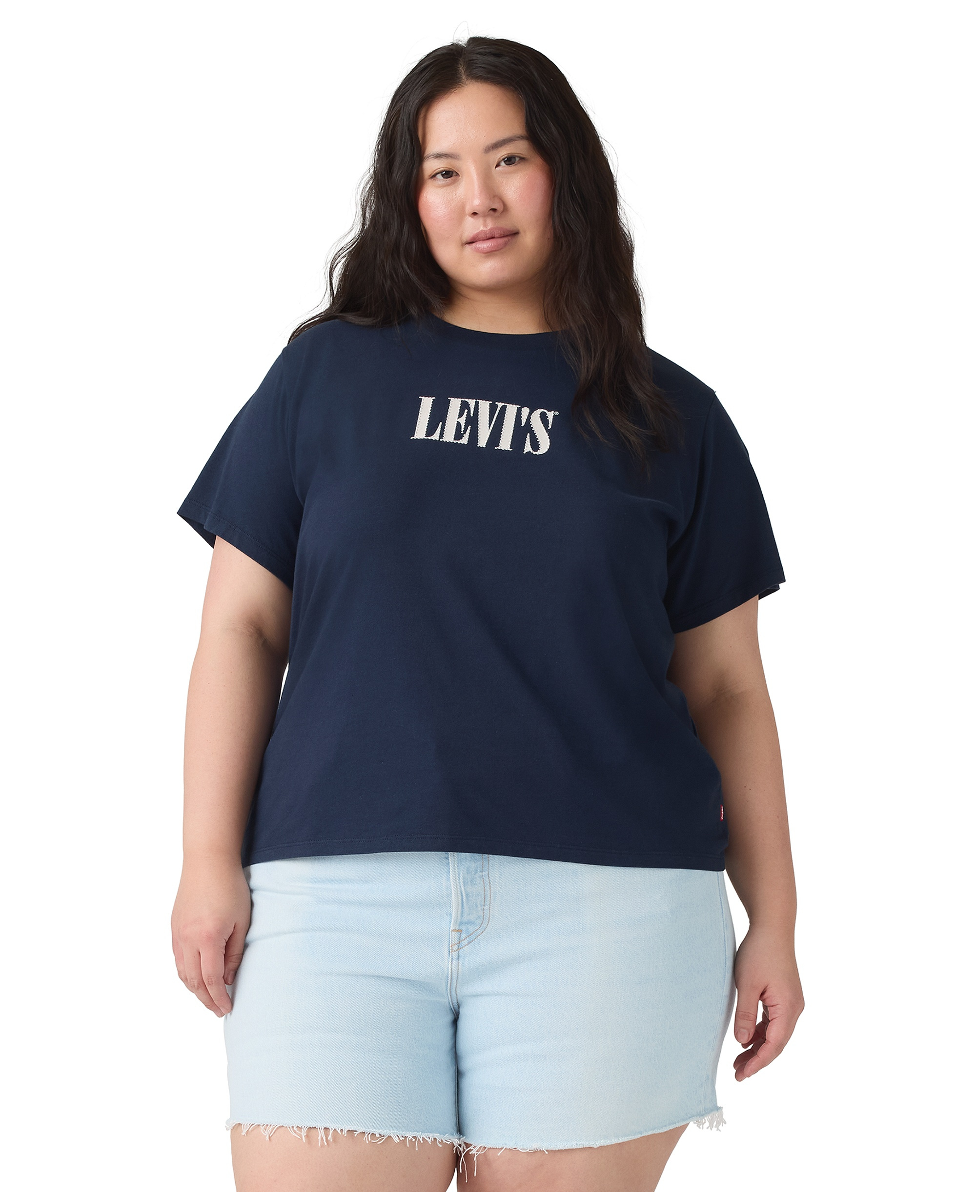 Levi's Trendy Plus Size Perfect Logo Cotton T-Shirt - Pl Serif Stud Outline Navy Blazer