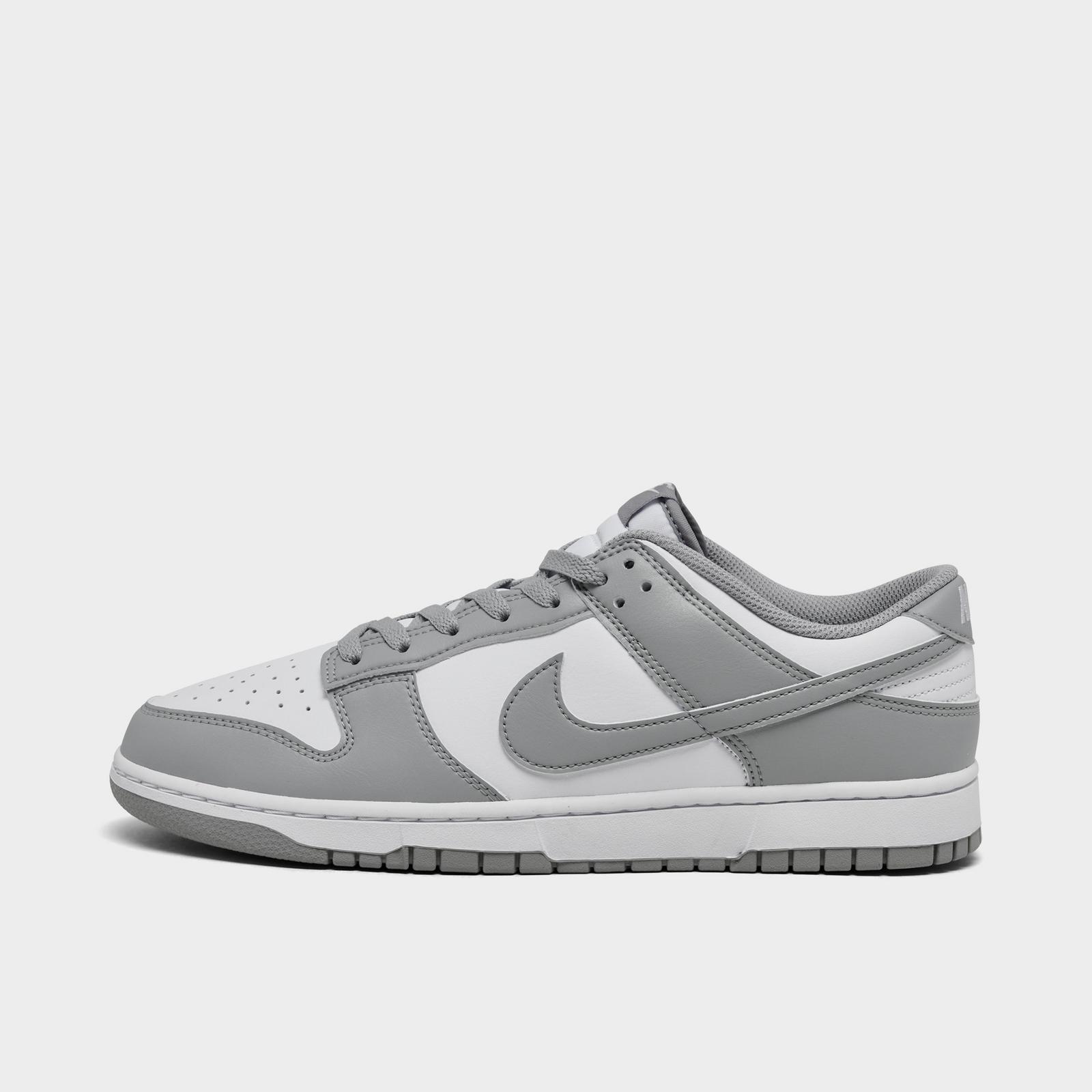 Men's Nike Dunk Low Retro Casual Shoes - White/White/Light Smoke Grey