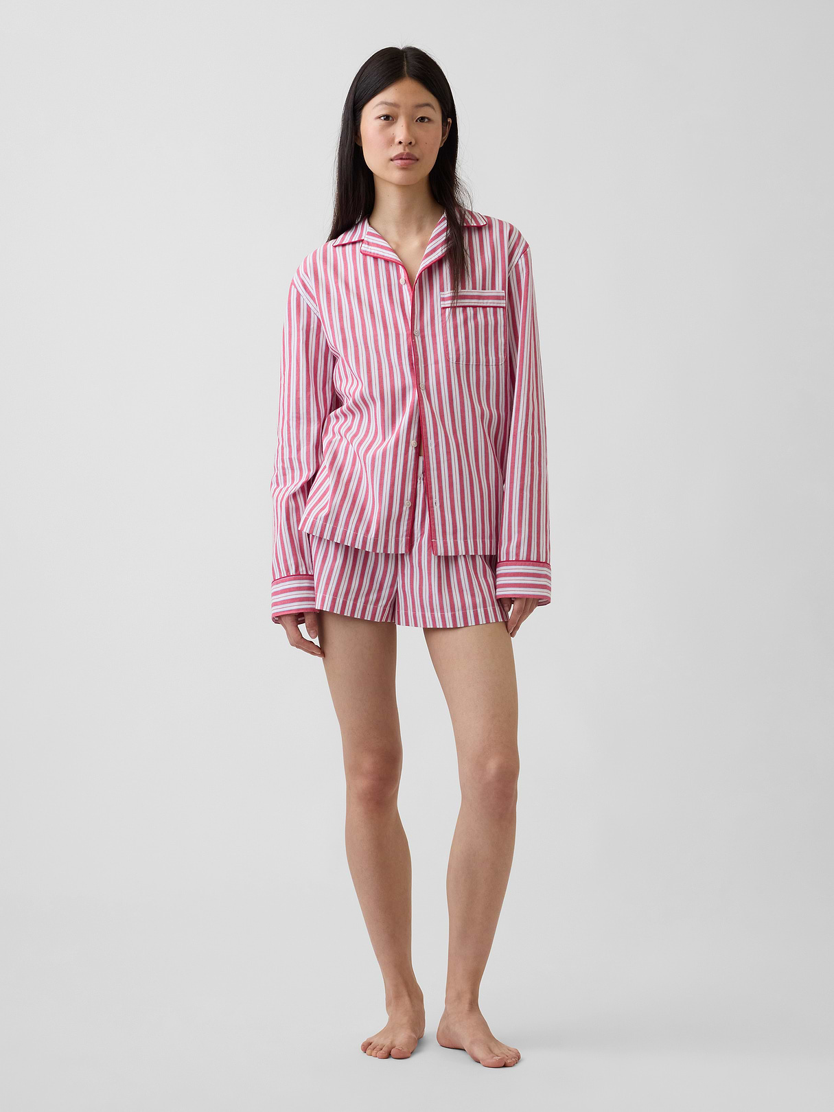 Poplin PJ Boxer Shorts - Red & blue stripe
