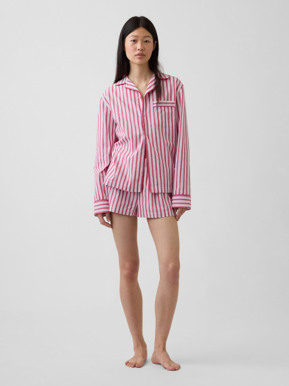 Poplin PJ Boxer Shorts - Red & blue stripe