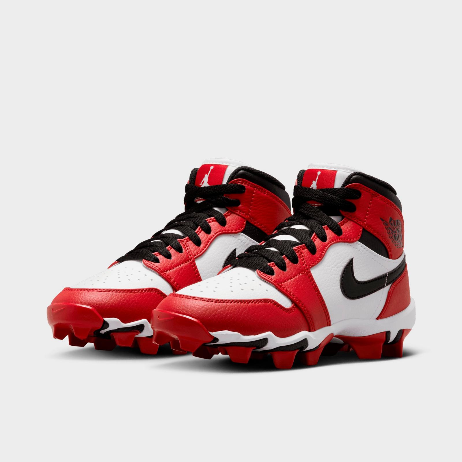 Big Kids' Air Jordan Retro 1 Mid Cleats - White/Black/Gym Red - view 2