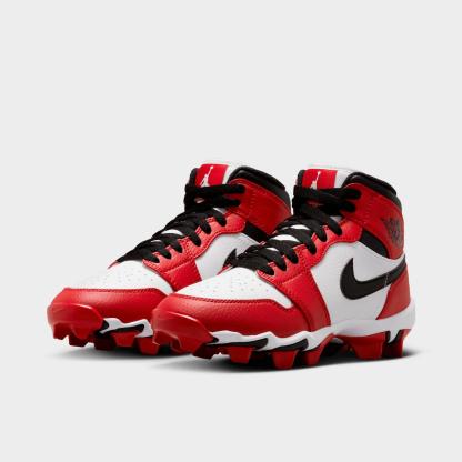Big Kids' Air Jordan Retro 1 Mid Cleats - White/Black/Gym Red - view 2