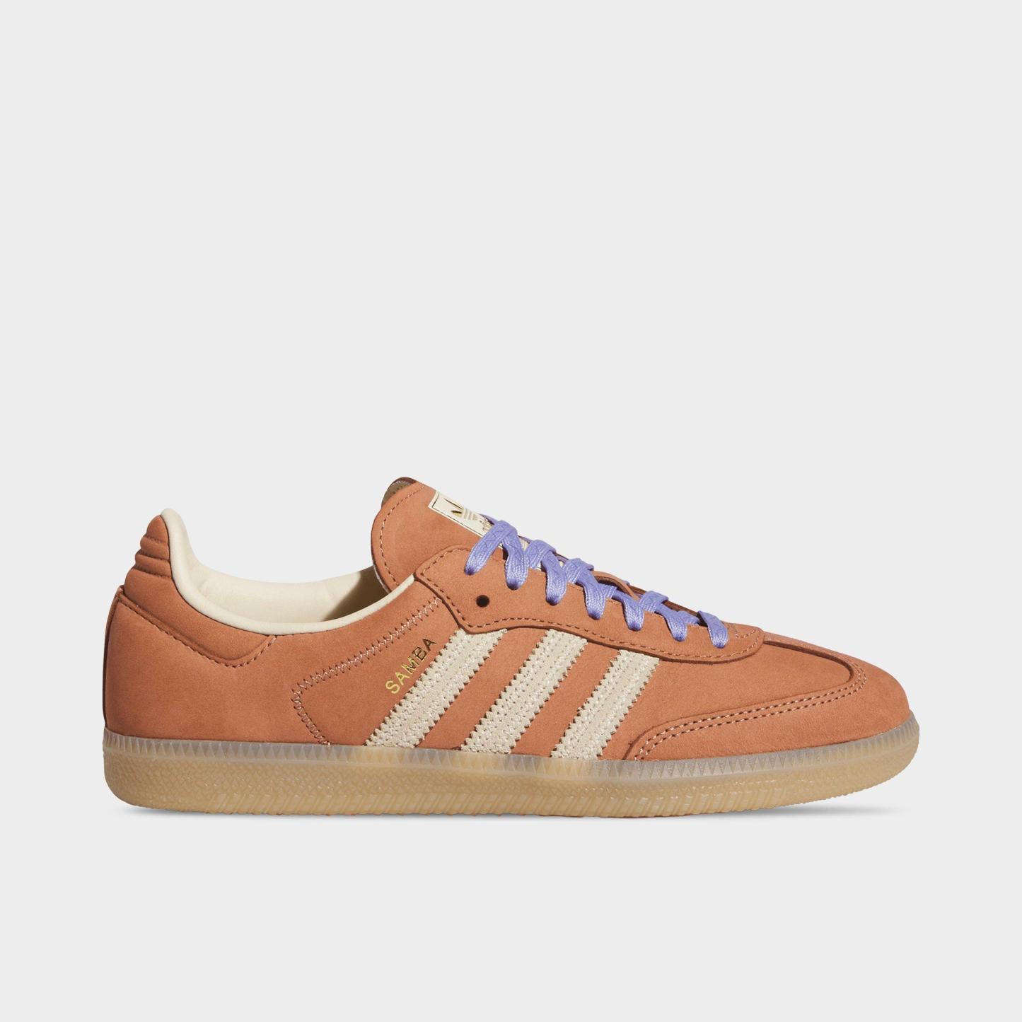 Women's adidas Originals Samba OG Casual Shoes - Part 3 - Clay Strata/Warm Vanilla/Light Purple - Left shoe facing left. Outside of the shoe.