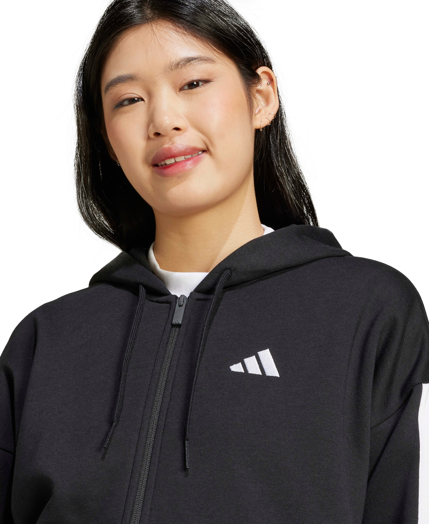 adidas Women's 3-Stripe Fleece Full-Zip Hoodie - Black/White