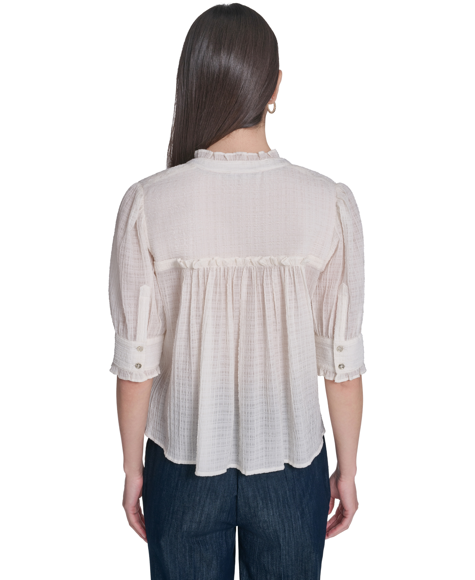Tommy Hilfiger Women's Puff-Sleeve Button-Front Top - Ivory