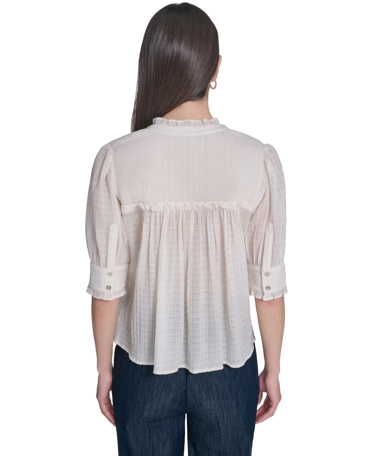 Tommy Hilfiger Women's Puff-Sleeve Button-Front Top - Ivory