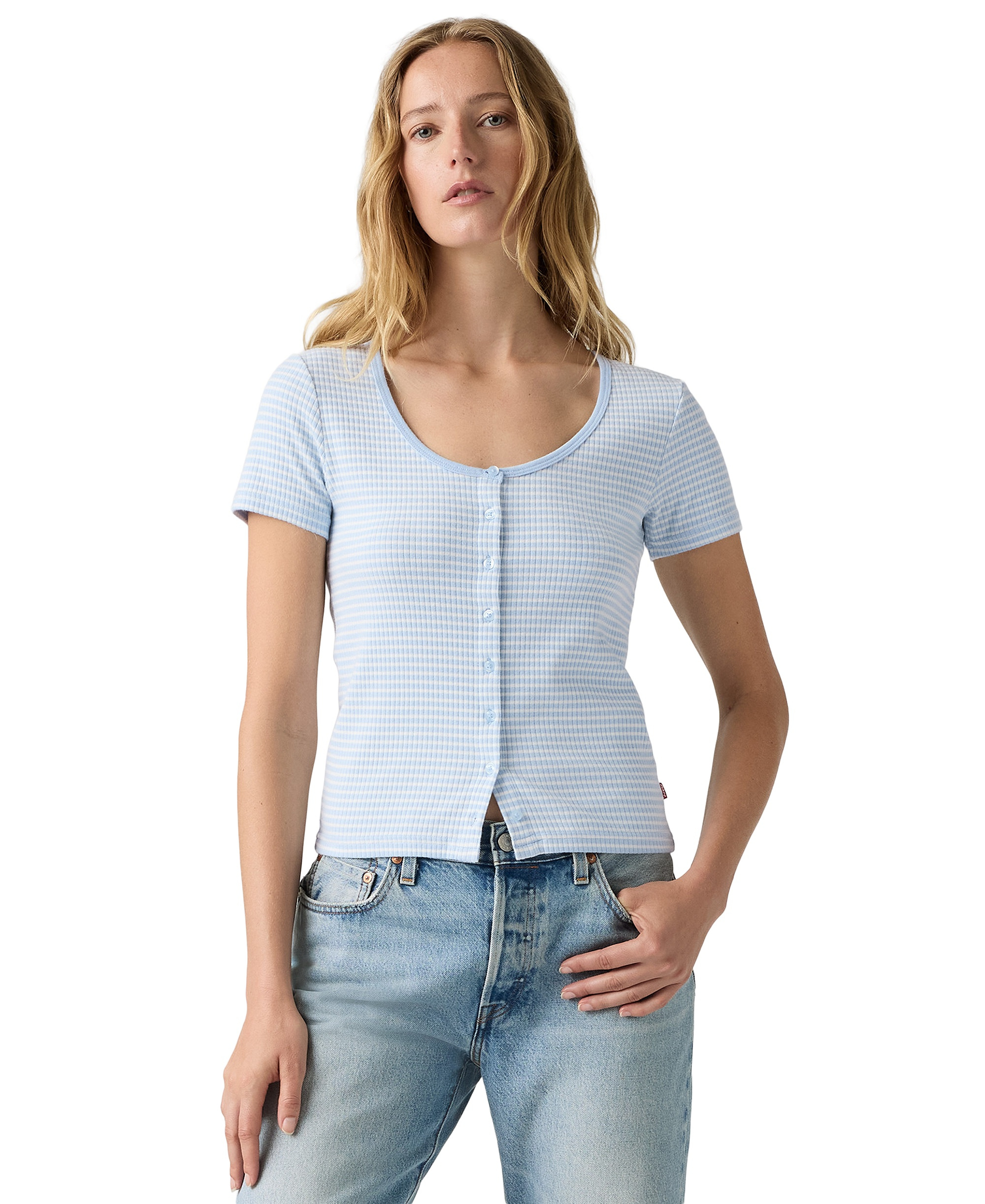Levi's Women's Austen Button-Up Short-Sleeve Top - Annalise Stripe Angel Falls
