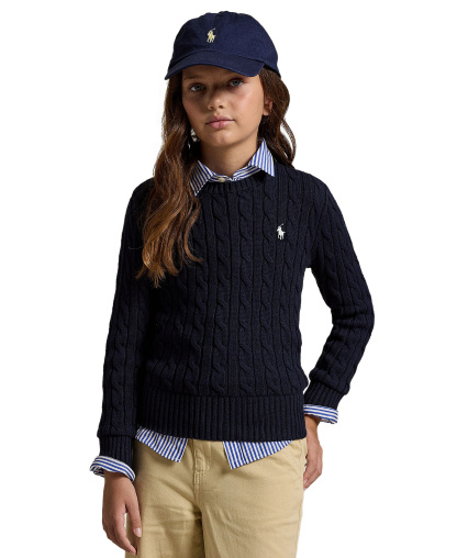 Polo Ralph Lauren Girls' 7-16 Cable-Knit Long Sleeves Sweater - Navy