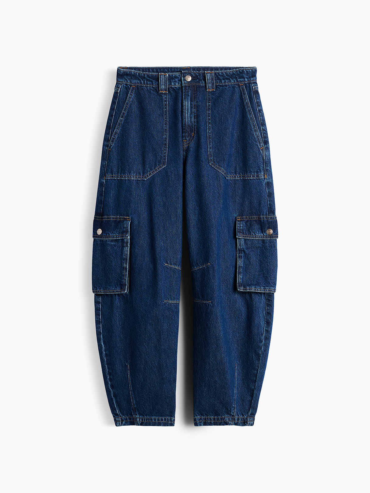 High Rise Barrel Cargo Jeans - Dark wash