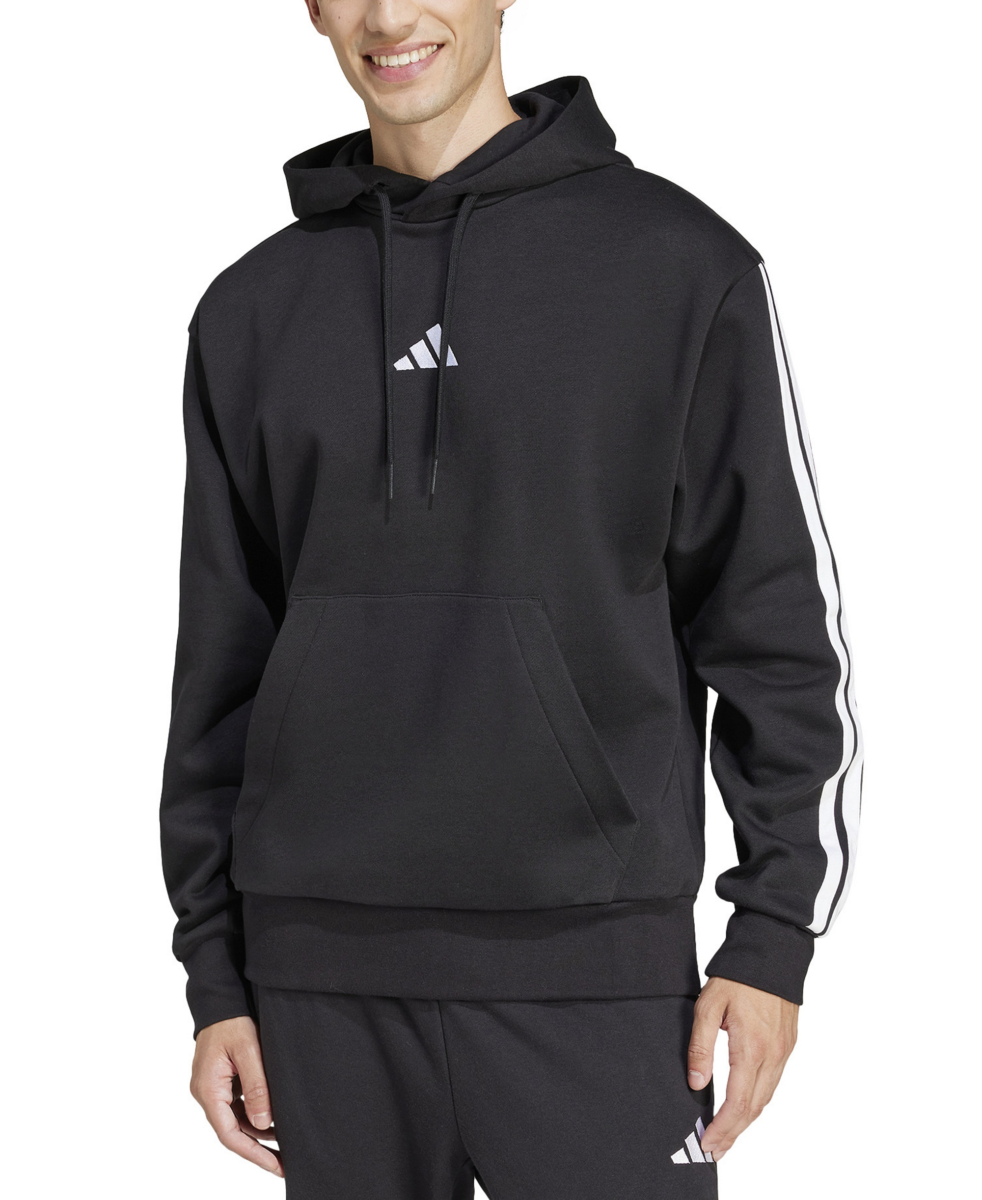 adidas Men's Essential Three-Stripes Fleece Hoodie - Black/White