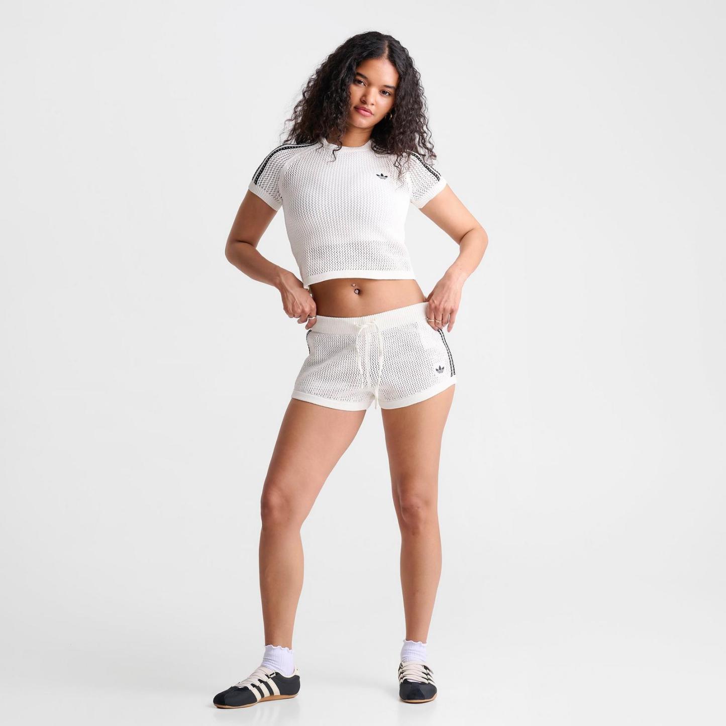 Women's adidas Originals Knitted Crochet Shorts - Off White - view 2