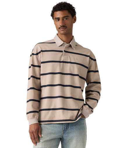 Levi's Men's Union Rugby Long-Sleeve Polo Shirt - Navy/Beige