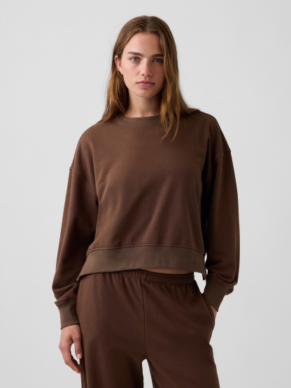 VintageSoft Terry Oversized Wedge Side-Slit Sweatshirt - Brown