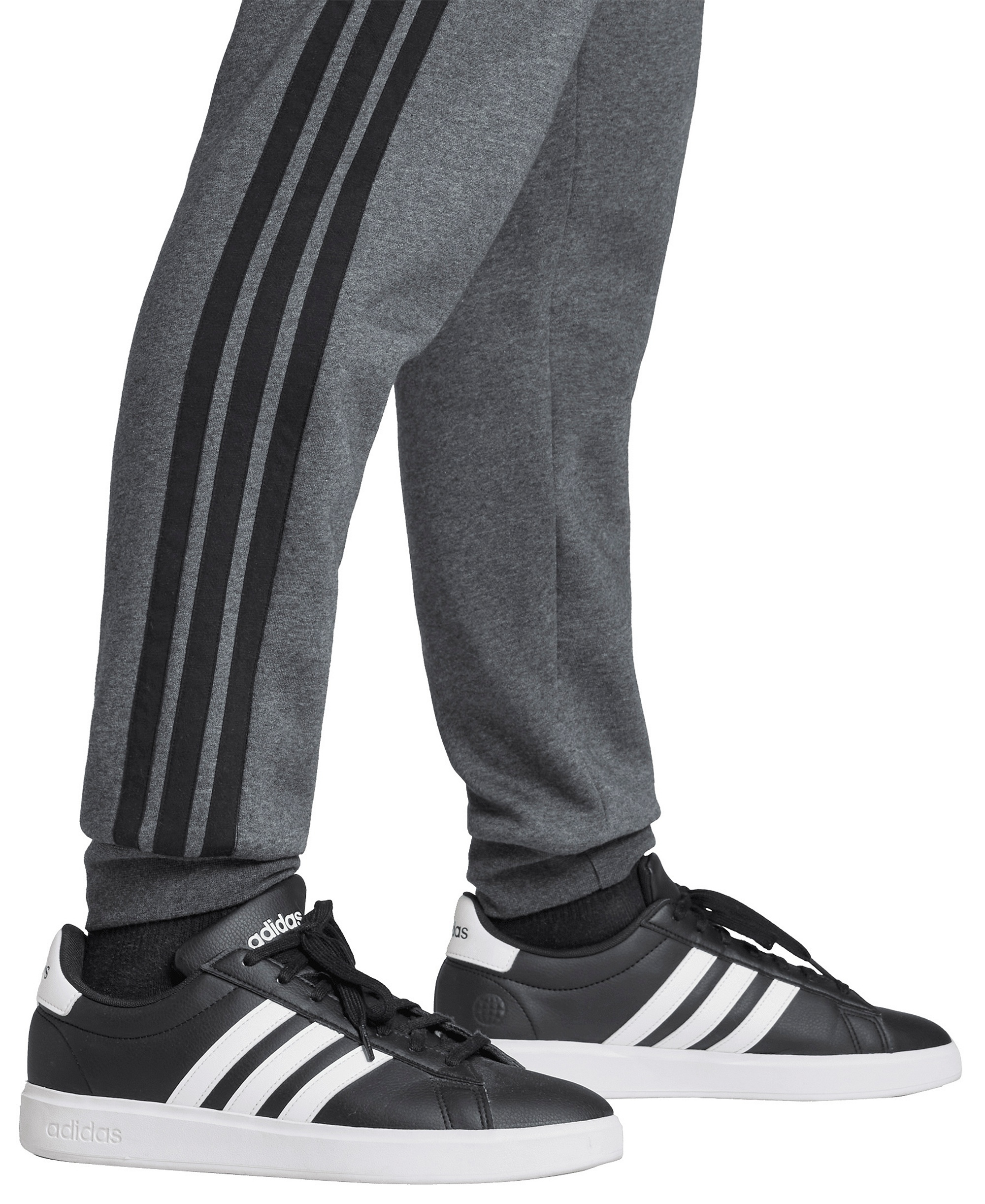 adidas Men's Essentials Three-Stripes Regular-Fit Fleece Joggers - Dark Gray Heather/Black
