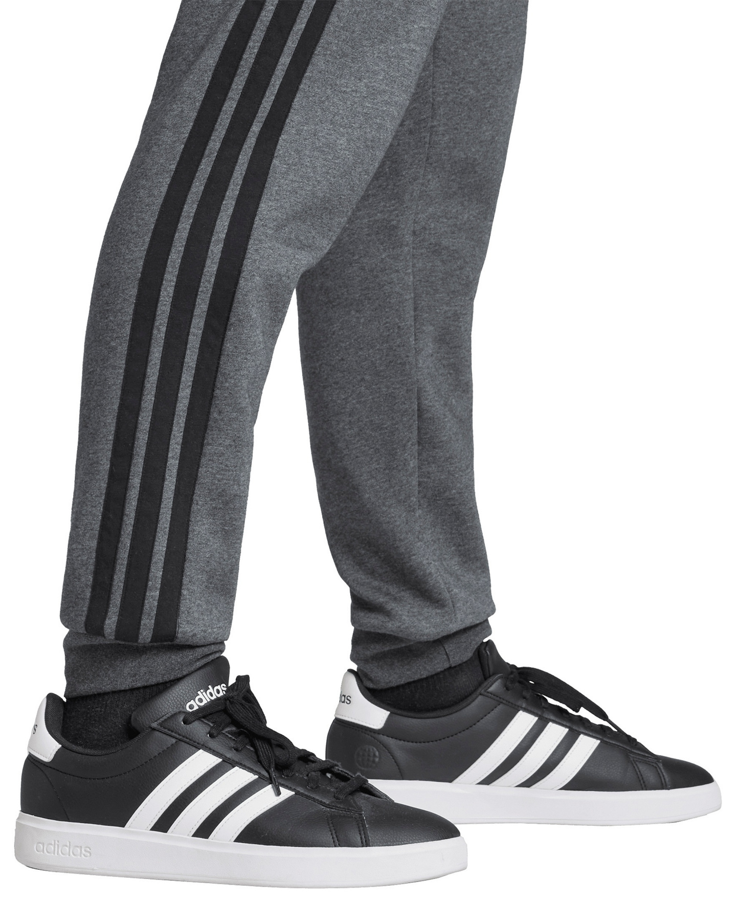 adidas Men's Essentials Three-Stripes Regular-Fit Fleece Joggers - Dark Gray Heather/Black