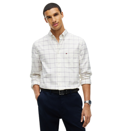Tommy Hilfiger Men's Heritage Regular-Fit Oxford Windowpane Shirt - Ivory Silk/Check