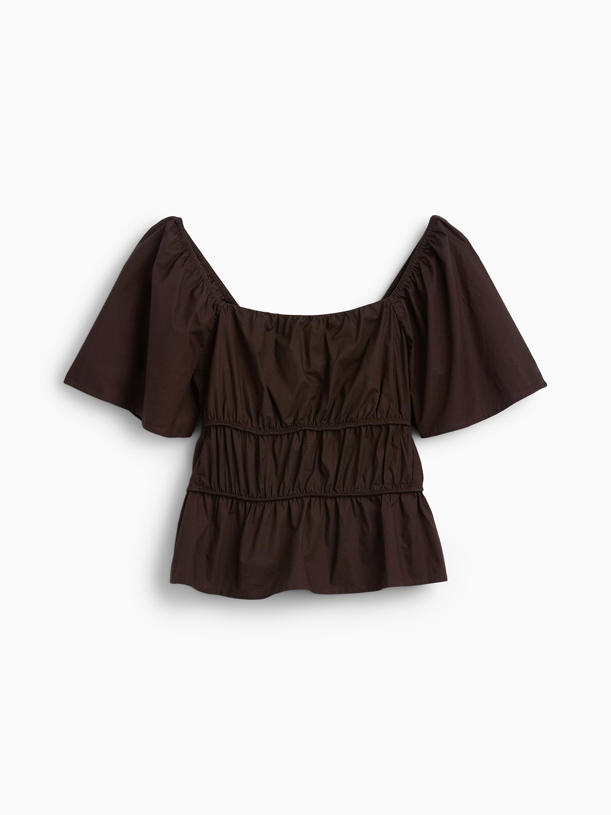 Square-Neck Peplum Top - Brown