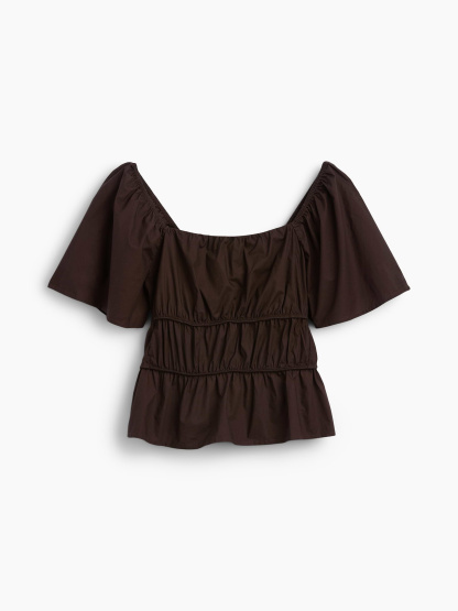 Square-Neck Peplum Top - Brown