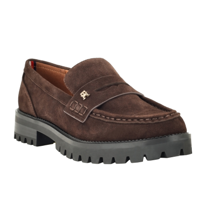 Tommy Hilfiger Women's Yesen Lug Sole Penny Loafers - Dark Brown Suede