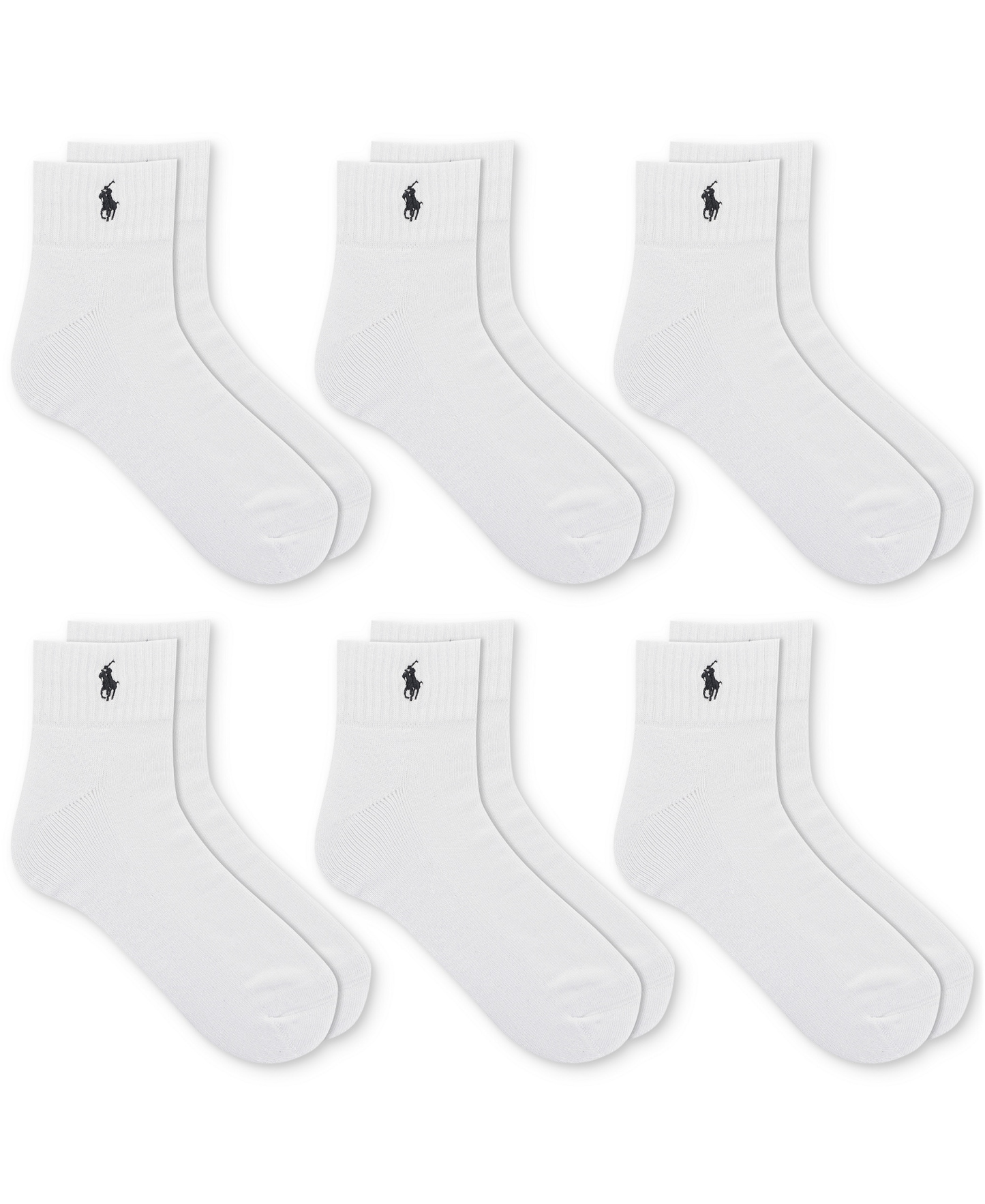 Polo Ralph Lauren Men's 6-Pack Performance Sport Quarter Socks - White