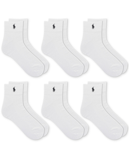 Polo Ralph Lauren Men's 6-Pack Performance Sport Quarter Socks - White