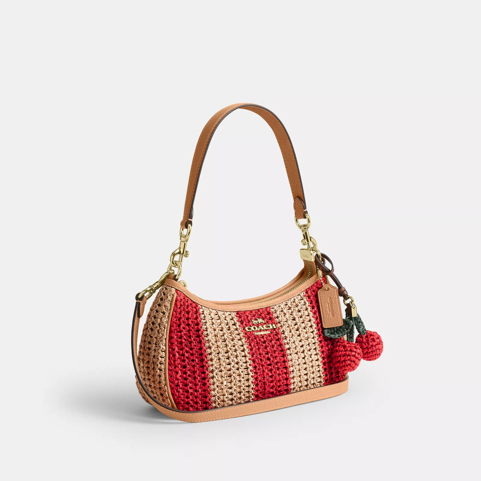 Teri Shoulder Bag With Stripes And Charm - Gold/Red/Tan - view 6