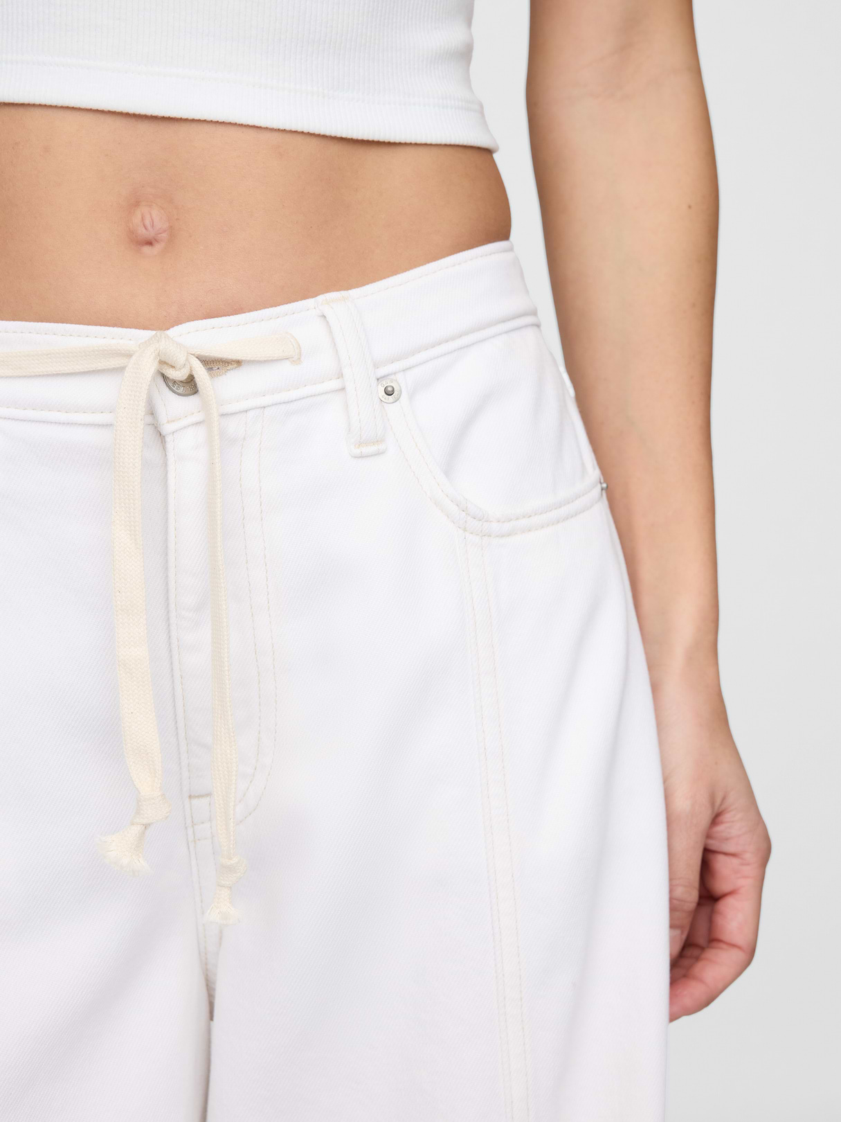 Mid Rise Denim Stripe Baggy Jeans - Optic white