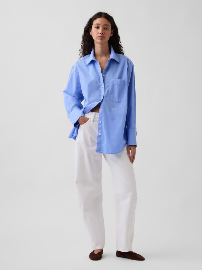 Organic Cotton Poplin Stripe Big Shirt - Shirting blue