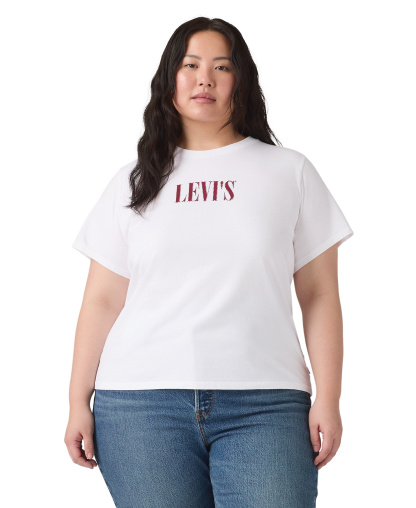 Levi's Trendy Plus Size Perfect Logo Cotton T-Shirt - Pl Serif Stud Outline Bright White