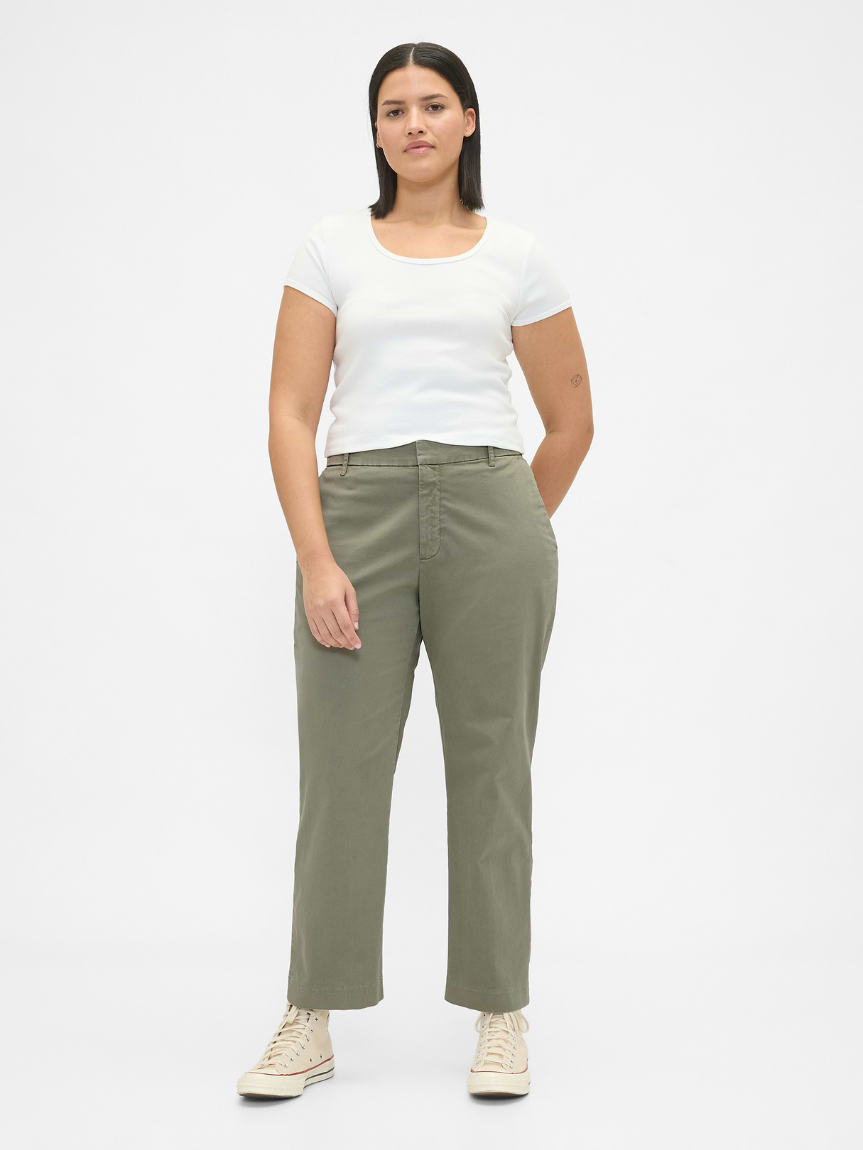 Mid Rise Khakis - Mesculen green