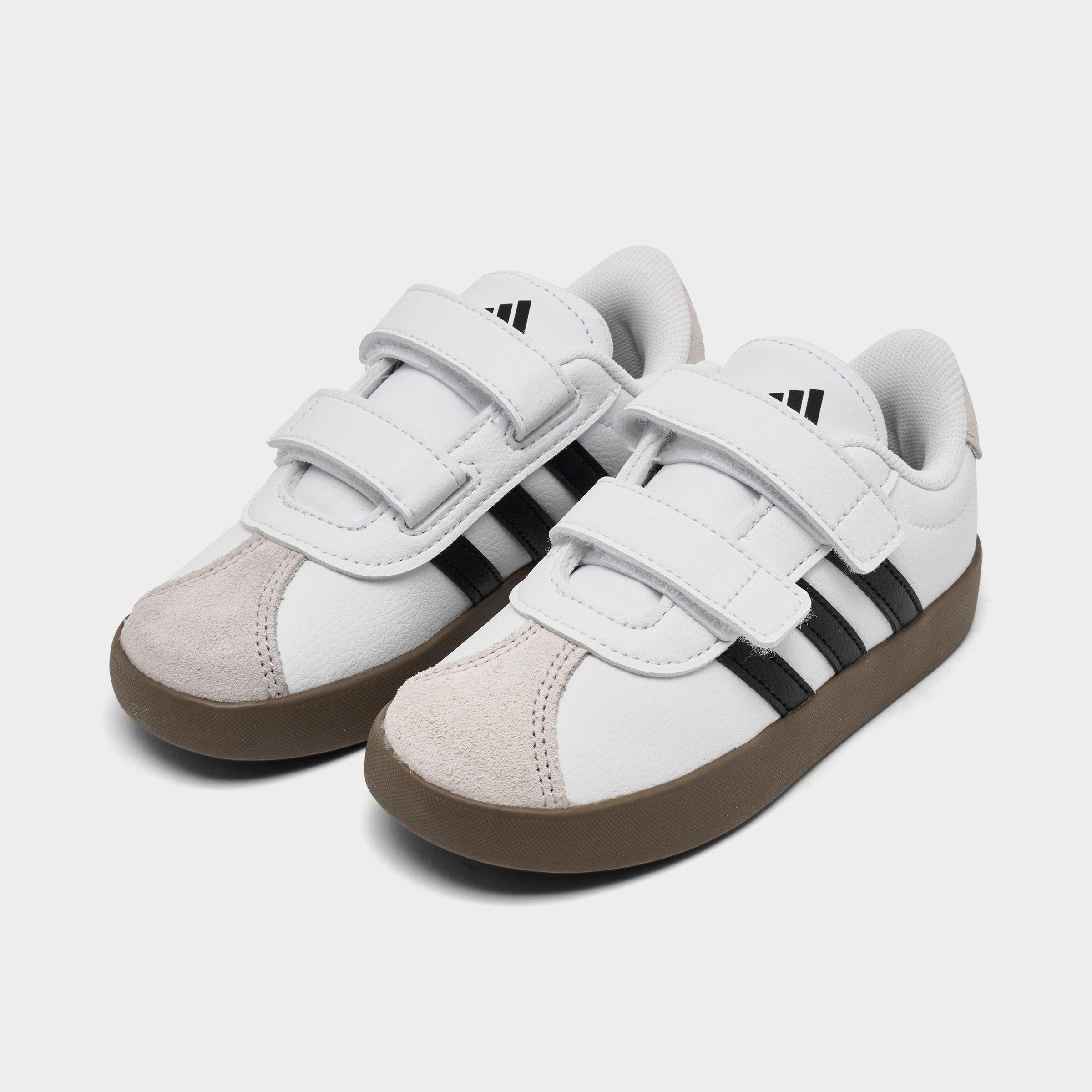 Kids' Toddler adidas VL Court 3.0 Hook-And-Loop Casual Shoes - Cloud White/Core Black/Grey One - Both shoes facing left