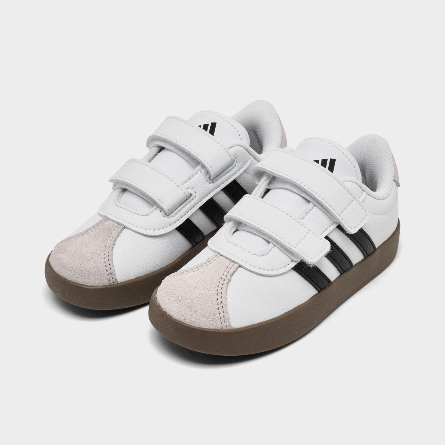 Kids' Toddler adidas VL Court 3.0 Hook-And-Loop Casual Shoes - Cloud White/Core Black/Grey One - Both shoes facing left