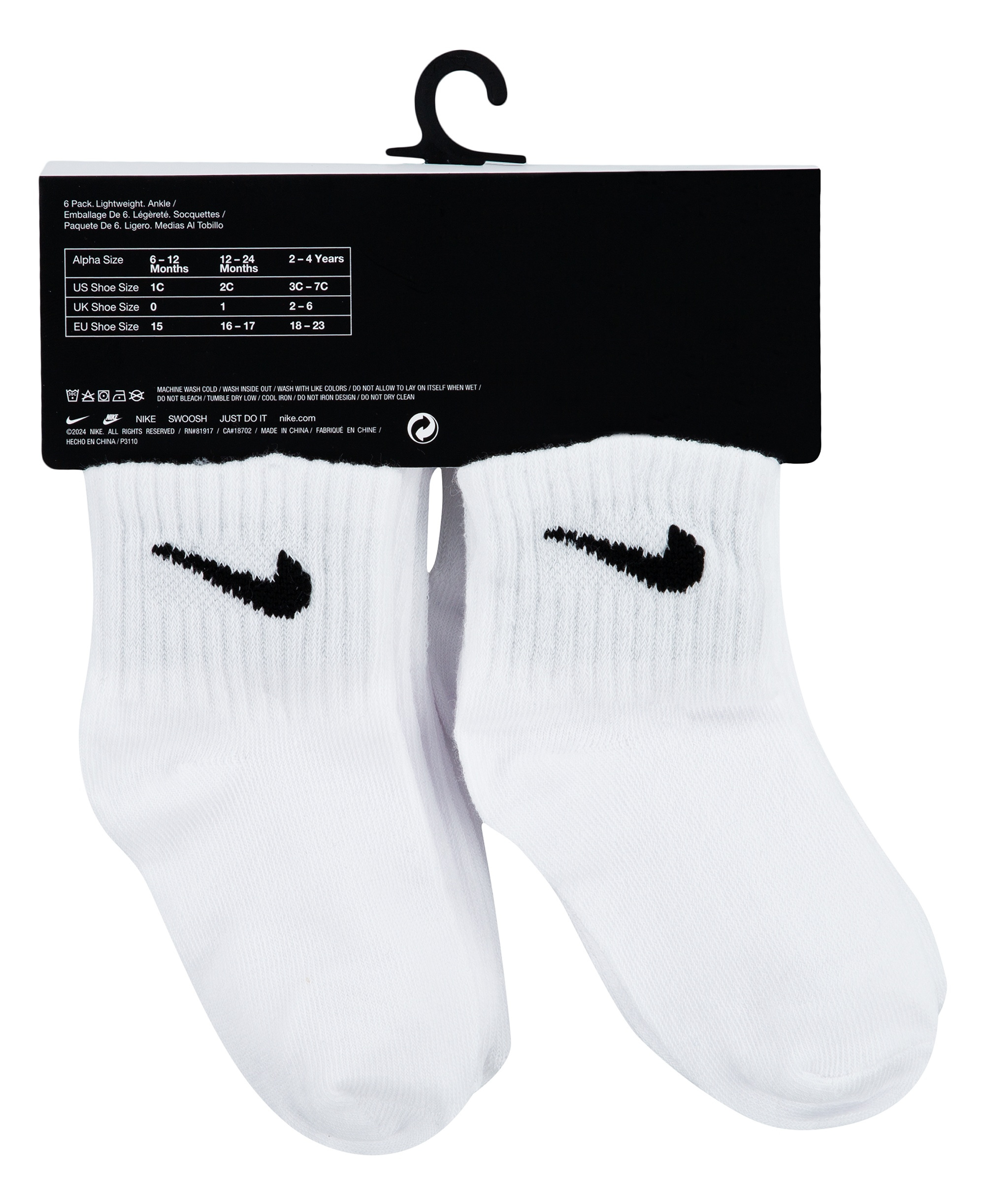 Nike Baby and Toddler Boys' and Baby Girls' Swoosh Ankle Socks, 6-Pack - White