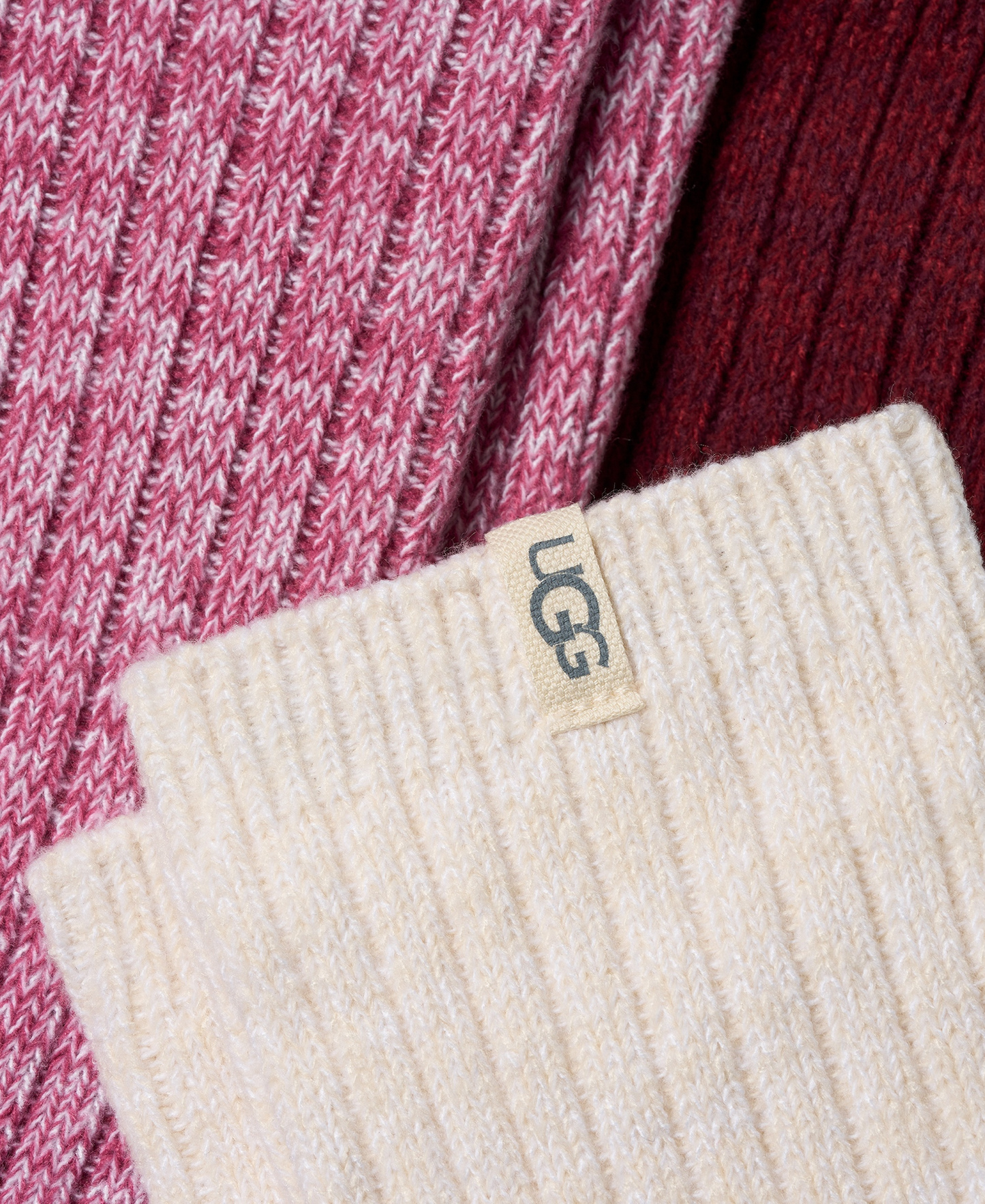 UGG® Women's 3-Piece Rib Knit Slouchy Crew Socks - Strawberry / Cream / Coffee Berry