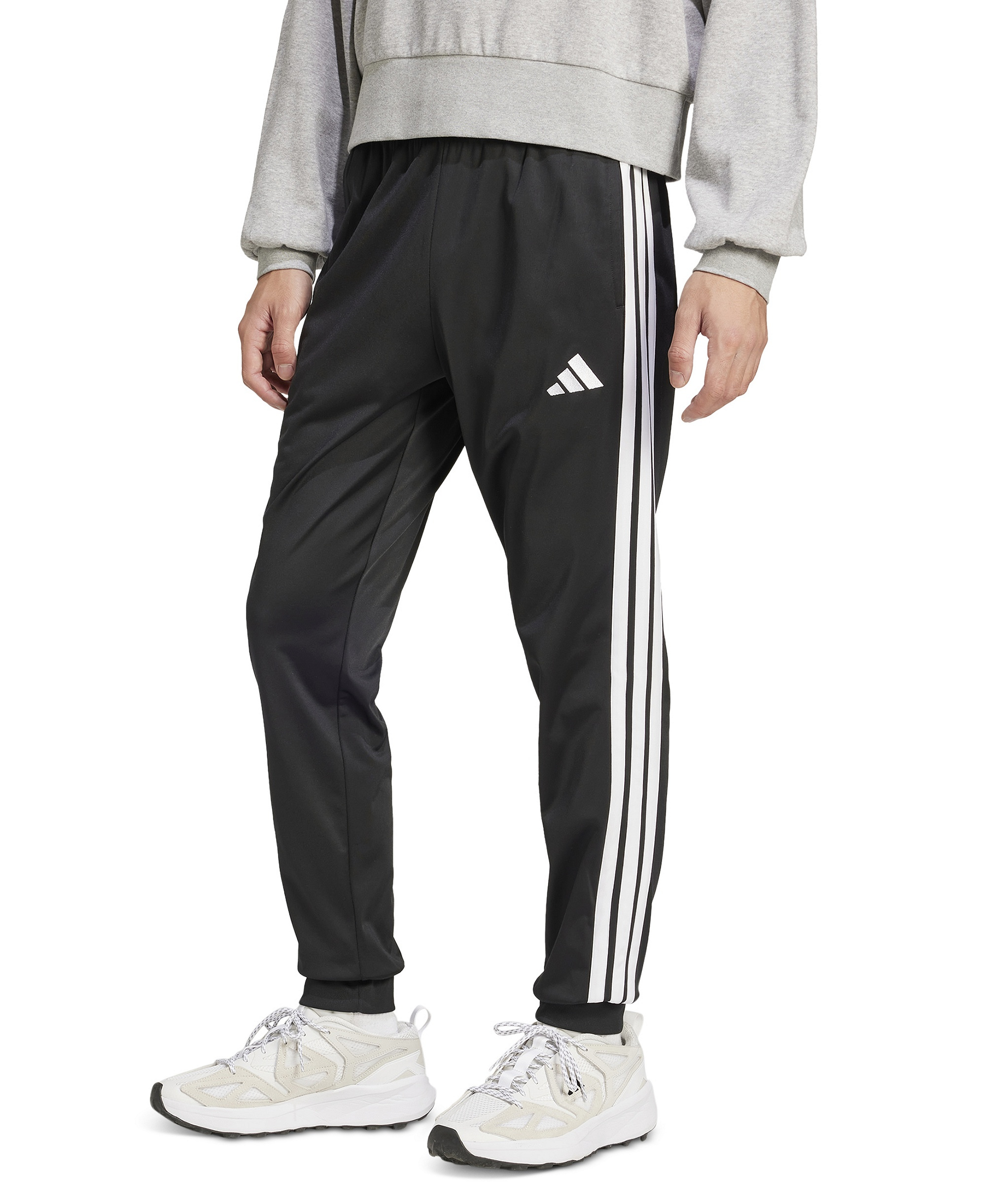 adidas Men's 3-Stripes Tricot Regular Tapered Track Pants - Black/whit